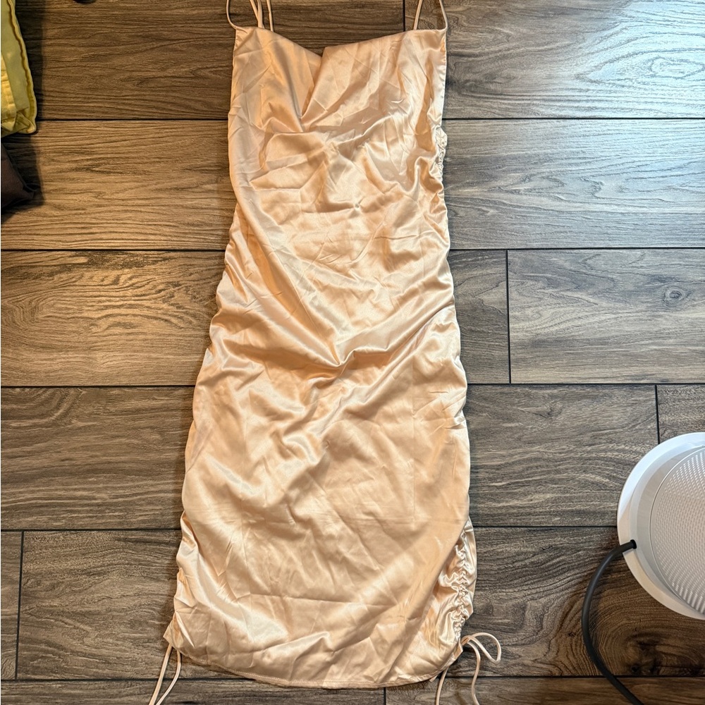 LEAU Backless Cream Satin Dress